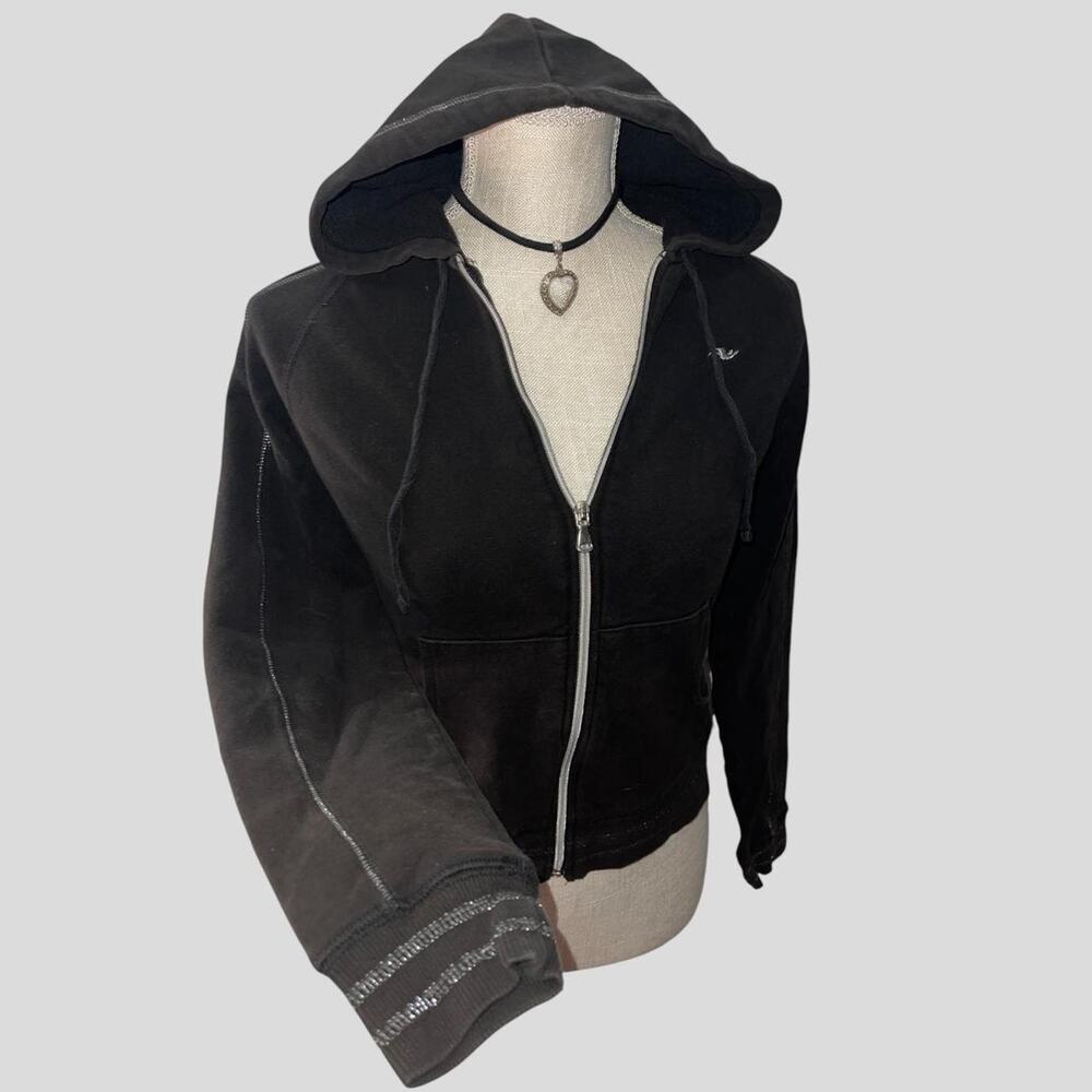 Y2K Goth Black Full Zip Up Hoodie Small
